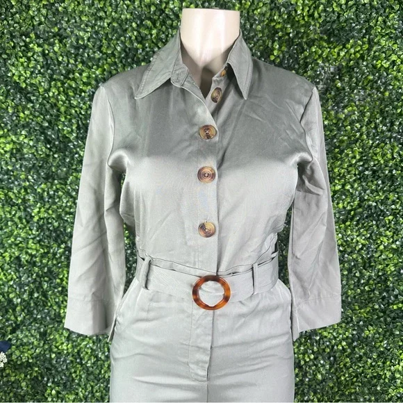 NWOT Anthropologie Bishop + Young  Green Belted wide‎ leg Jumpsuit - Picture 5 of 13